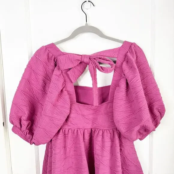 Free People Violet Mini Dress Puff Sleeves Textured Fabric Babydoll Pleated XS - Picture 11 of 13